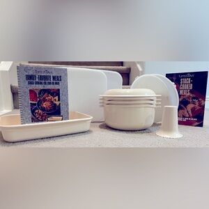 Vintage Tupperware Stack Cooking Set with 2 Cookbooks
